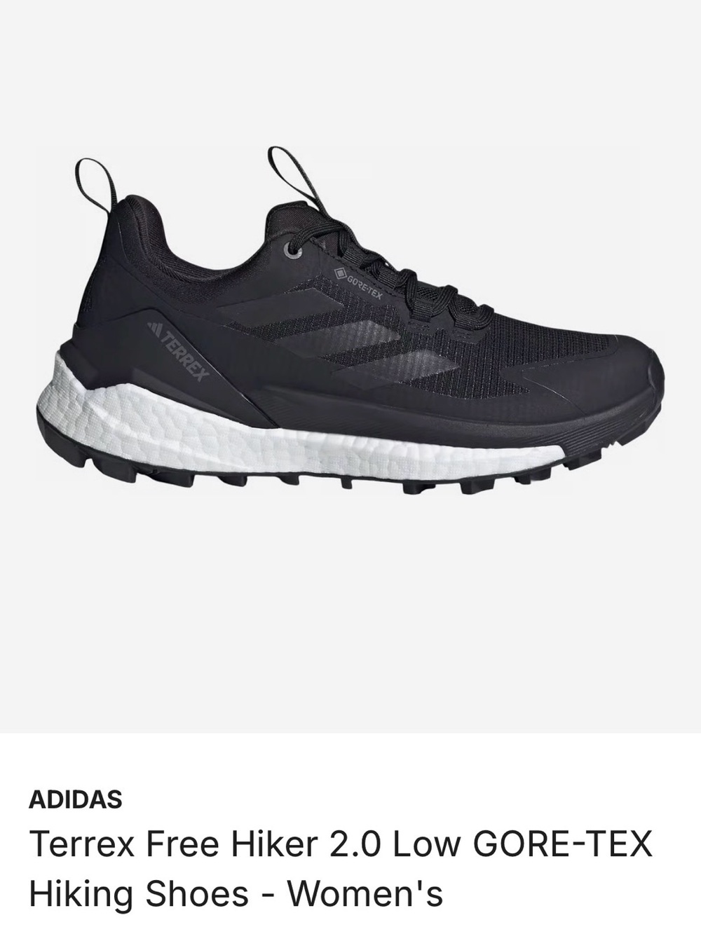 adidas Terrex Free Hiker 2.0 Low GORE-TEX Trail Shoe - Black/White - lightly use
